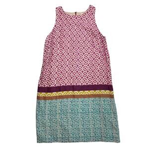 Ann Taylor LOFT Linen Shift Dress Size 4 Geometric Magenta Teal Lined